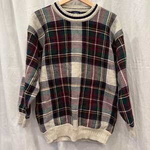 Salty Dog by Gant Vintage Plaid Crewneck Sweater Mens Burgundy Green Cream Large